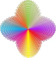 Symmetrical geometric formation in the form of a round cross with a rainbow colored six-pointed star pattern vector