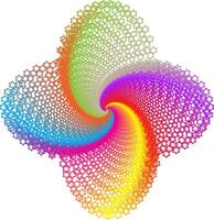 A four-way symmetrical spiral composition with a rainbow-colored six-pointed star pattern, blending from the center in a circular motion resembling a dynamic vortex vector