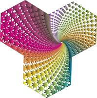 The star pattern is arranged in a spiral shape and divided into three parts. Each part has a different color gradation, creating an interesting visual effect vector