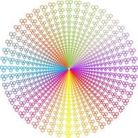 A radially symmetrical visual composition with a rainbow-colored six-pointed star pattern arranged from the center outward vector