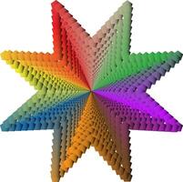 An eight-pointed star with a rainbow-colored geometric pattern inside vector