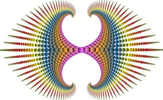an arrangement of rainbow-colored balls that form two symmetrical arches resembling wings or energy arcs vector