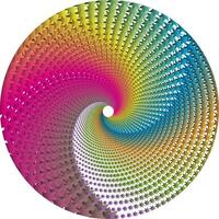 A single spiral pattern centers from the outside in, forming a perfect circle. The pattern consists of a circular eight-pointed star symbol with depth effects and rainbow color gradations vector