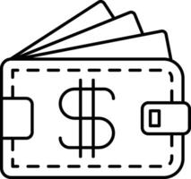 Outline wallet icon suitable for finance apps, digital banking interfaces, budgeting tools, and payment-related graphics vector