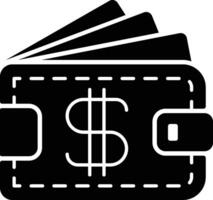 Glyph wallet icon suitable for finance apps, digital banking interfaces, budgeting tools, and payment-related graphics vector