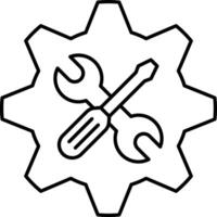 Outline help center icon with screwdriver and wrench, ideal for customer support, FAQ pages, service portals, and UI help tools vector