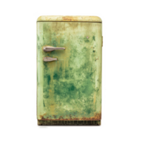 Realistic photo of an old refrigerator with rust and wear on transparency background. worn appliance evokes sense of nostalgia and decay png