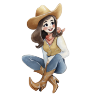 Cute cowgirl illustration makes you smile with its warm and inviting charm. art brings happy feeling, making viewer feel uplifted and joyful png