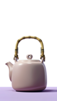 Delightful ceramic teapot with bamboo handle gives off warm and inviting vibe. Its light red color adds touch of elegance to this simple composition png