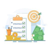 Goal Setting Concept illustration. preparing for success to achieve targets, Setting financial targets with structured planning. setting goals, objectives, business goals and objectives, vector