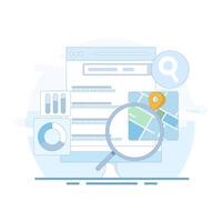 SEO Concept, Search Engine Optimization, Search Engine Result Page with Map for Business. Search Engine Map, Search Engine Displays Business Location on Search Results. Flat Illustration. vector