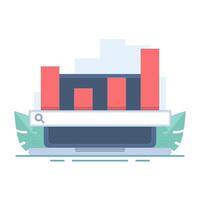 SEO optimization concept. Website SEO keyword optimization, Most popular searches. Trending topics. Website SEO, Top bar chart with search bar. Flat design illustration in the background. vector