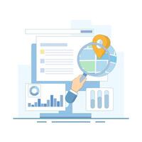 SEO Concept, Search Engine Optimization, Search Engine Result Page with Map for Business. Search Engine Map, Search Engines Display Business Locations in Search Results. Organic SEO. vector