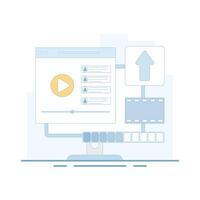 Illustration of upload for Streaming Platform, Internet user uploading , streaming file. Social, and Content Sharing. Flat Cartoon illustration on background. vector