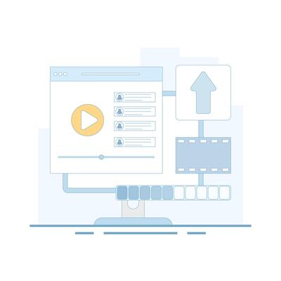 Illustration of upload for Streaming Platform, Internet user uploading , streaming file. Social, and Content Sharing. Flat Cartoon illustration on background.