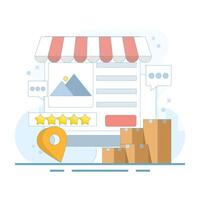 Business Rating and review concept, sending location based notifications to users. Geographic for Local Marketing. Local business SEO, Business listing with location pin. design illustration. vector