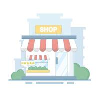 The concept of a 5 Star Rated Store signifies that the store is the best store. trust to use the service again, customer satisfaction who gives 5 star rating feedback. flat design illustration. vector