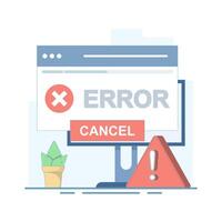 system error suppression concept. operating system error and warning notification, error message. operating system error, windows operating system error warning. flat illustration. vector