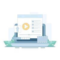 upload illustration for Streaming Platform, internet users upload videos, streaming files. Social, and Content Sharing. Flat design illustration in the background. vector