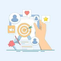 ad targeting concept. illustration about custom audience remarketing campaign, business and search ad targeting, social media. mobile marketing. flat illustration. vector