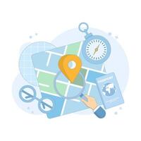Map concept with straight pins, GPS Pointer Marker, Map navigation. Route planning, location tracking. City map with GPS pins. Perspective city view navigation. GPS and Navigation. vector