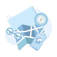 Map concept with straight pins, GPS Pointer Marker, Map navigation. Route planning, location tracking. City map with GPS pins. Perspective city view navigation. GPS and Navigation. Cartoon design. vector