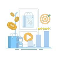 Promotion and advertising concepts. Use of artificial intelligence tools for content creation on social media, business and communication strategies. Digital marketing, Flat style illustrations. vector