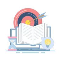 Self-development concept. Self-improvement. Self-study, online education, e-books, distance learning. Achieving goals to develop self-skills. Flat design illustration on the background. vector