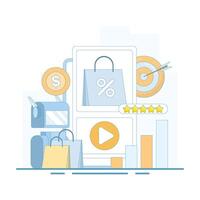 Promotion and advertising concepts. Use of artificial intelligence tools for content creation on social media, business and communication strategies. Digital marketing, Flat cartoon illustrations. vector