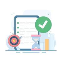 time management and development concepts, target and goal achievement metaphors for productive work, self-control system development. Target and goal achievement metaphors. vector