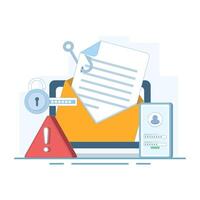 illustration of Personal Information Theft, Fishing Hook Email, Cyber Security Breach, Email Service Targeted by Cyber Attack. Password Hacking. Online Security. Flat illustration. vector