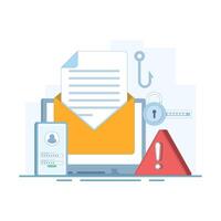 illustration of Personal Information Theft, Fishing Hook Email, Cyber Security Breach, Email Service Targeted by Cyber attack. Password Hacking. Online Security. flat design. vector