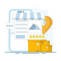 Business Rating and review concept, sending location based notifications to users. Geographic for Local Marketing. Local business SEO, Business listing with small business location pin. vector