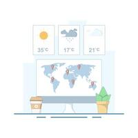 Online weather forecast concept. Weather with sun, clouds, thunderstorms, rain. Meteorology that studies and researches weather and climate conditions on earth. Meteorology science. simple design. vector