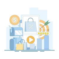 Promotion and advertising concepts. Use of artificial intelligence tools for content creation on social media, business and communication strategies. Digital marketing, Flat cartoon design vector