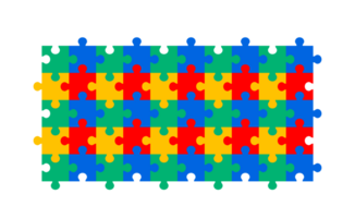 autismo consciência enigma padronizar. recorrente padronizar do intertravamento enigma peças dentro vermelho, amarelo, azul, e verde, simbolizando autismo conhecimento, neurodiversidade, e complexidade. png