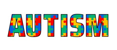 autismo texto com enigma padronizar. negrito texto autismo preenchidas com uma colorida enigma peça padrão, simbolizando autismo consciência e a complexidade do a espectro. png