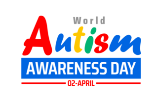 World Autism Awareness Day text graphic. Bold Autism text in red and blue, with World and AWARENESS DAY and 02 APRIL, symbolizing global autism awareness png