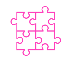 Pink interconnected puzzle pieces. Four stylized pink puzzle pieces linked together, symbolizing collaboration, problem-solving, connection, or autism awareness. png