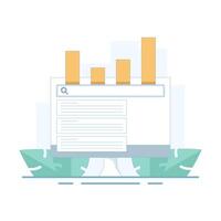 SEO optimization concept. Website SEO keyword optimization, Most popular searches. Trending topics. Website SEO, Top bar chart with search bar. Simple flat illustration on background. vector