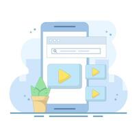 Online concept. window device. player for streaming online movies and media, clips and internet tube. Flat cartoon illustration on background. vector