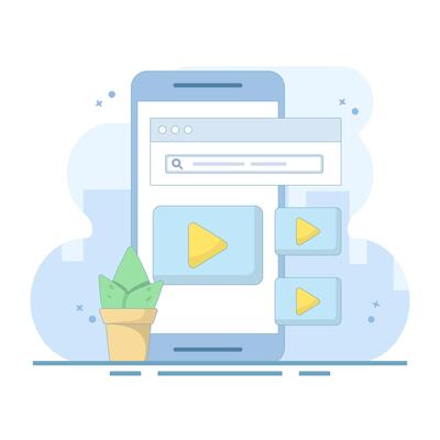 Online concept. window device. player for streaming online movies and media, clips and internet tube. Flat cartoon illustration on background.