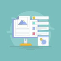 marketing analysis concept, Content Management System, CMS Software, content optimization with header tags. CMS for websites and blogs, business data management. flat style illustration. vector