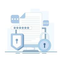 data protection concept, Documents are protected by password encryption technology, personal and business document security with password verification and encryption technology. flat design. vector