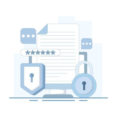 data protection concept, Documents are protected by password encryption technology, personal and business document security with password verification and encryption technology. flat design.