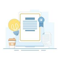 certification concept, skills training seminar, online class or webinar, course, distance learning, online certification course, online training program, e-book, online class. illustration. vector