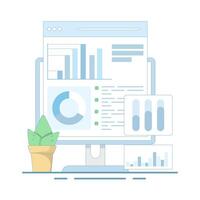 Digital Data Analysis Chart Concept Illustration. Graph diagram on Computer Screen. Digital financial chart. Diagram showing growth and profit. Flat design illustration. vector