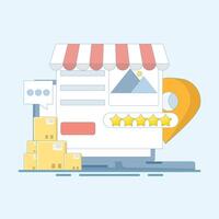Business Rating and review concept, sending location based notifications to users. Geographic for Local Marketing. Local business SEO, Business listing with location pin. flat illustration. vector