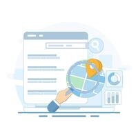 SEO Concept, Search Engine Optimization, Search Engine Result Page with Map for Business. Search Engine Map, Search Engine Displays Business Location in Search Results. Simple Illustration. vector