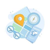 Map concept with straight pins, GPS Pointer Marker, Map navigation. Route planning, location tracking. City map with GPS pins. Perspective city view navigation. GPS and Navigation. Flat design. vector
